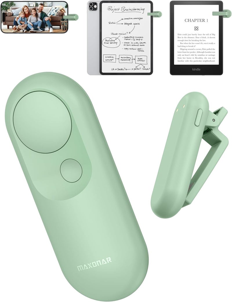 Maxonar Magsnap Remote Page Turner for Kindle Paperwhite/Oasis & Kobo, Never Lose Parts, 100-Hour Battery, RF Connection, 2-in-1 Page Clicker Works with Tablet/iPad, Ideal Gift for Book Lovers (Green) - Image 1